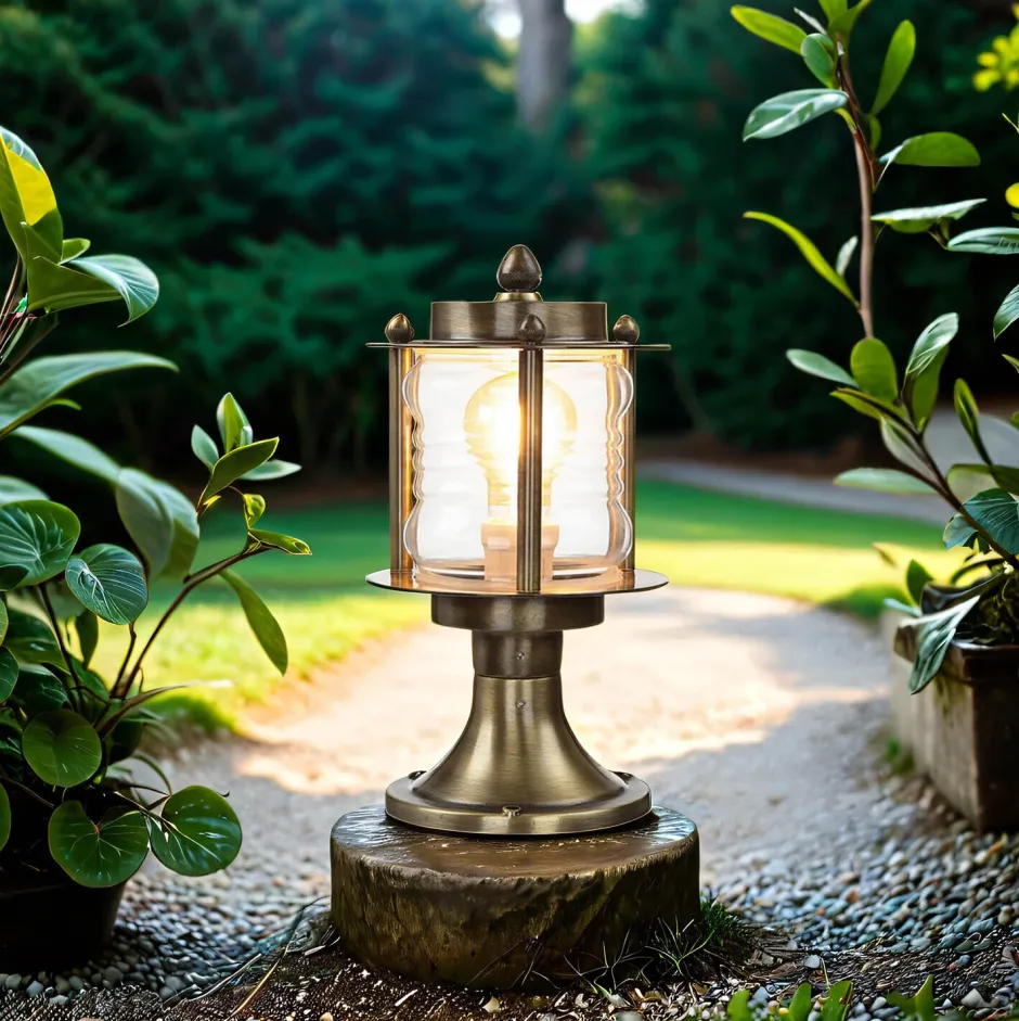 Lido Antike Außenleuchte Sockellampe MYKO Echt-Messing< Rustikale Lampen|Messinglampen