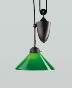 Berliner Messingleuchten Antike Hängelampe Messing Glas Grün E27 Ø30 cm stilvoll< Hängelampen|Bürolampen