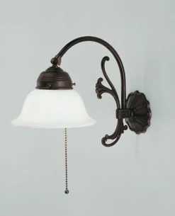 Wohnzimmerlampen|Küchenlampen*Berliner Messingleuchten Antike Wandleuchte Glas Messing E27 mit Zugschalter