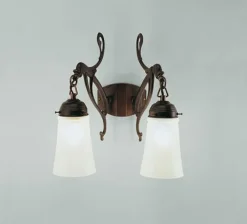 Berliner Messingleuchten Antike Wandleuchte Messing Glas E27 T:26 cm 2-flammig< Wohnzimmerlampen|Metall Lampen