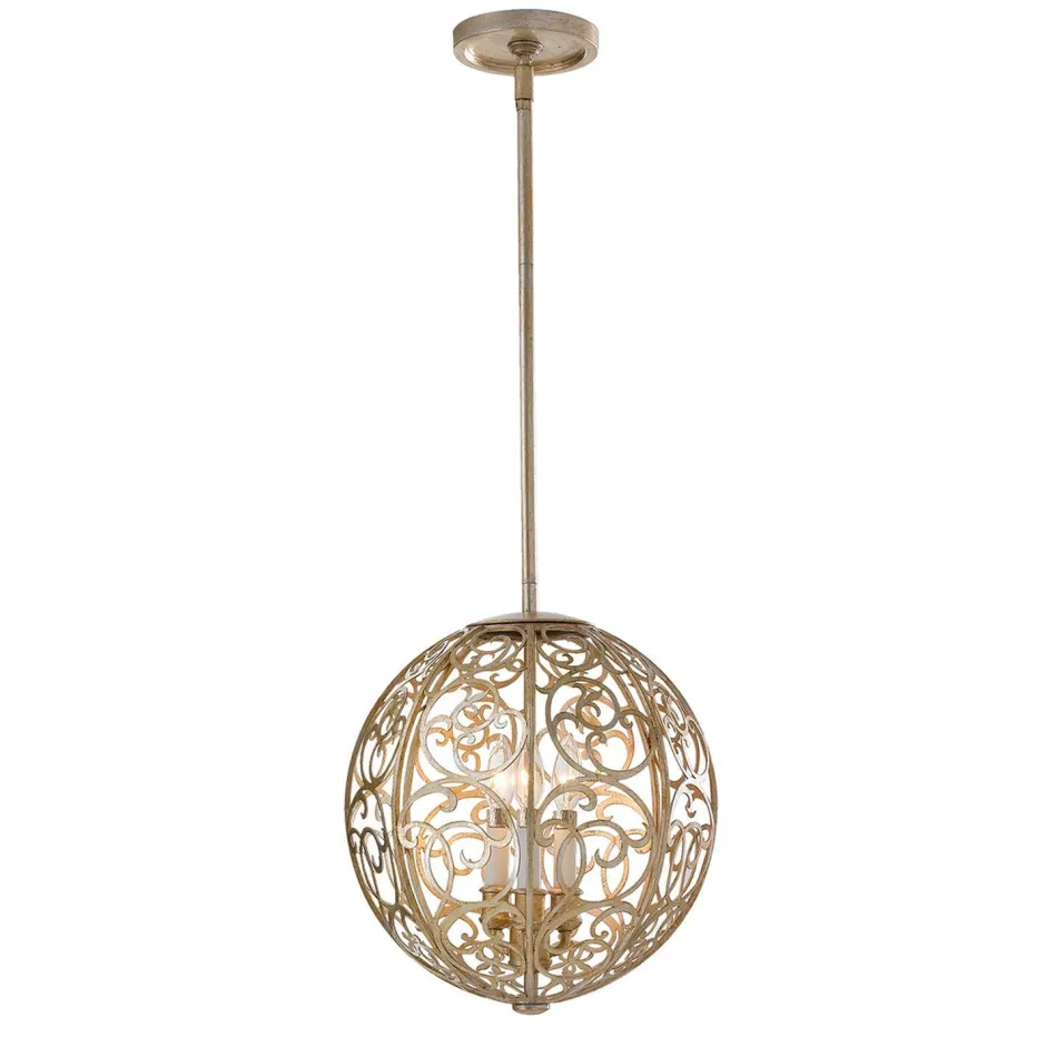 Deckenleuchten|Rustikale Lampen*Elstead Arabesque Deckenleuchte Kugel Schirm Blattsilber