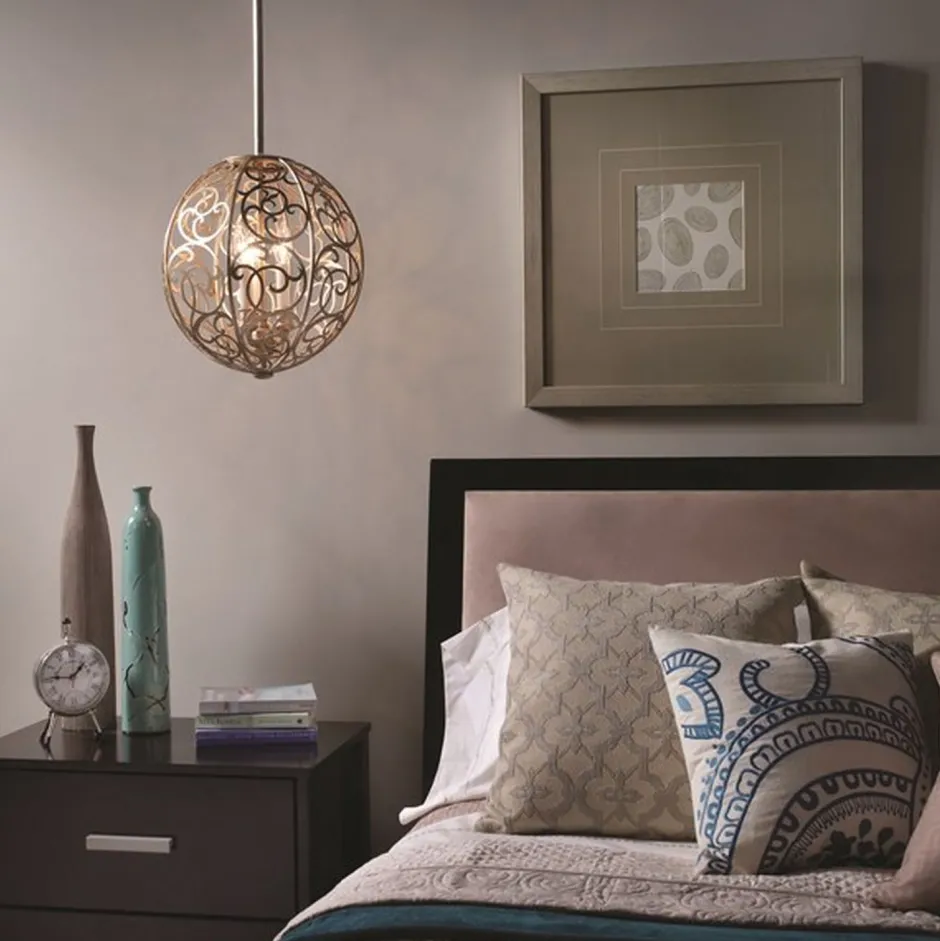 Deckenleuchten|Rustikale Lampen*Elstead Arabesque Deckenleuchte Kugel Schirm Blattsilber