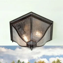 Vintage Lampen|Rustikale Lampen*Elstead Außen Deckenleuchte Braun Rustikal IP44 Terrasse