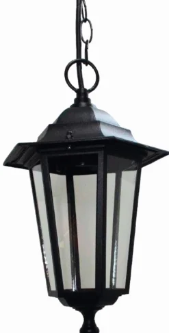 Rustikale Lampen|Hängeleuchten Außen*Lido Außen Hängelampe Schwarz Laterne E27 IP44 Aluminium