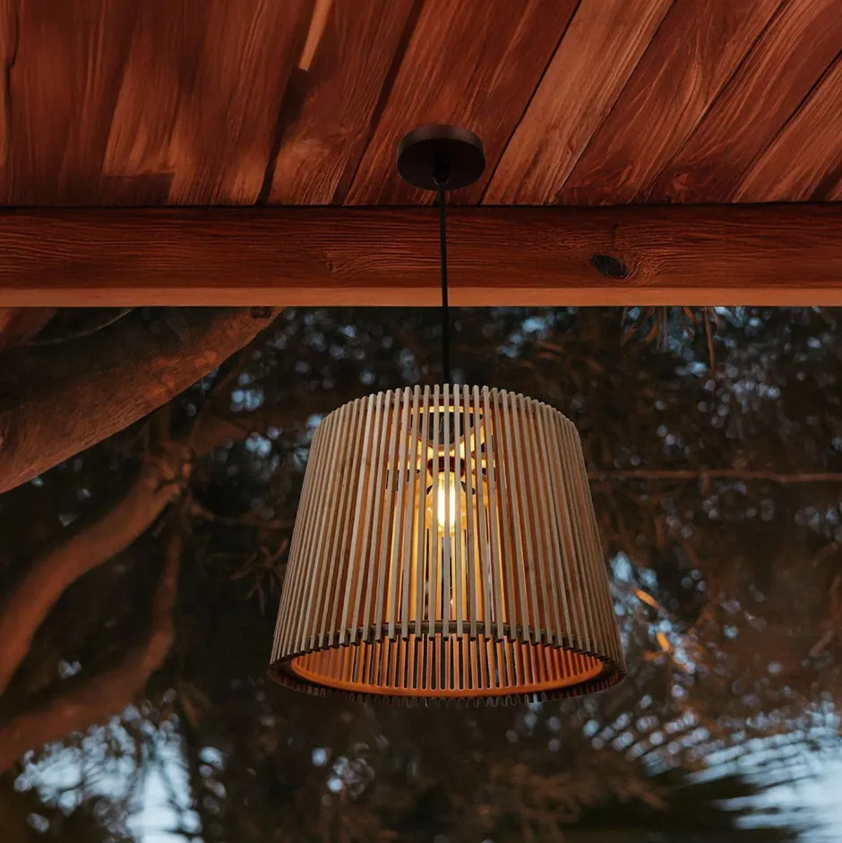 Metall Lampen|Hängeleuchten Außen*Newgarden Außen Hängeleuchte Holzschirm E27 IP44 Ø 39 cm YOKKA