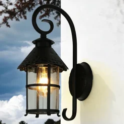 Metall Lampen|Rustikale Lampen*SU-MA Außen Wandlampe Schwarz regenfest Rustikal TOURNAI