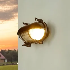 Rustikale Lampen|Metall Lampen*Lido Außen Wandleuchte Messing massiv Glas IP64 E27 Weiß