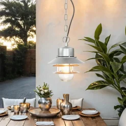 Metall Lampen|Rustikale Lampen*Elstead Außenlampe Edelstahl E27 IP44 in Silber Maritim