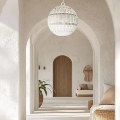 Metall Lampen|Rustikale Lampen*Elstead Außenlampe hängend Korbschirm E27 IP44 Ø 40,5 cm Weiß Antik