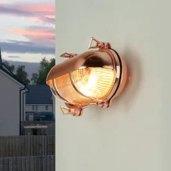 Lido Außenlampe Messing Riffelglas Maritim IP64 E27 Kupfer< Rustikale Lampen|Metall Lampen
