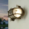 Lido Außenlampe Messing Riffelglas E27 IP64 Maritim SKIATHOS< Rustikale Lampen|Metall Lampen
