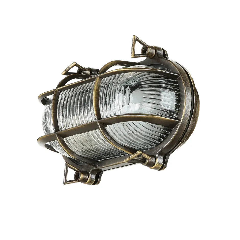 Lido Außenlampe Messing Riffelglas E27 IP64 Maritim SKIATHOS< Rustikale Lampen|Metall Lampen