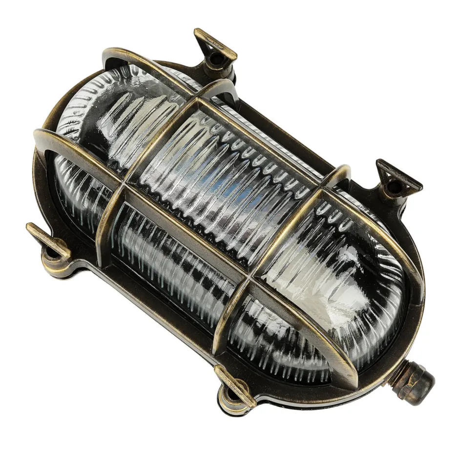 Lido Außenlampe Messing Riffelglas E27 IP64 Maritim SKIATHOS< Rustikale Lampen|Metall Lampen