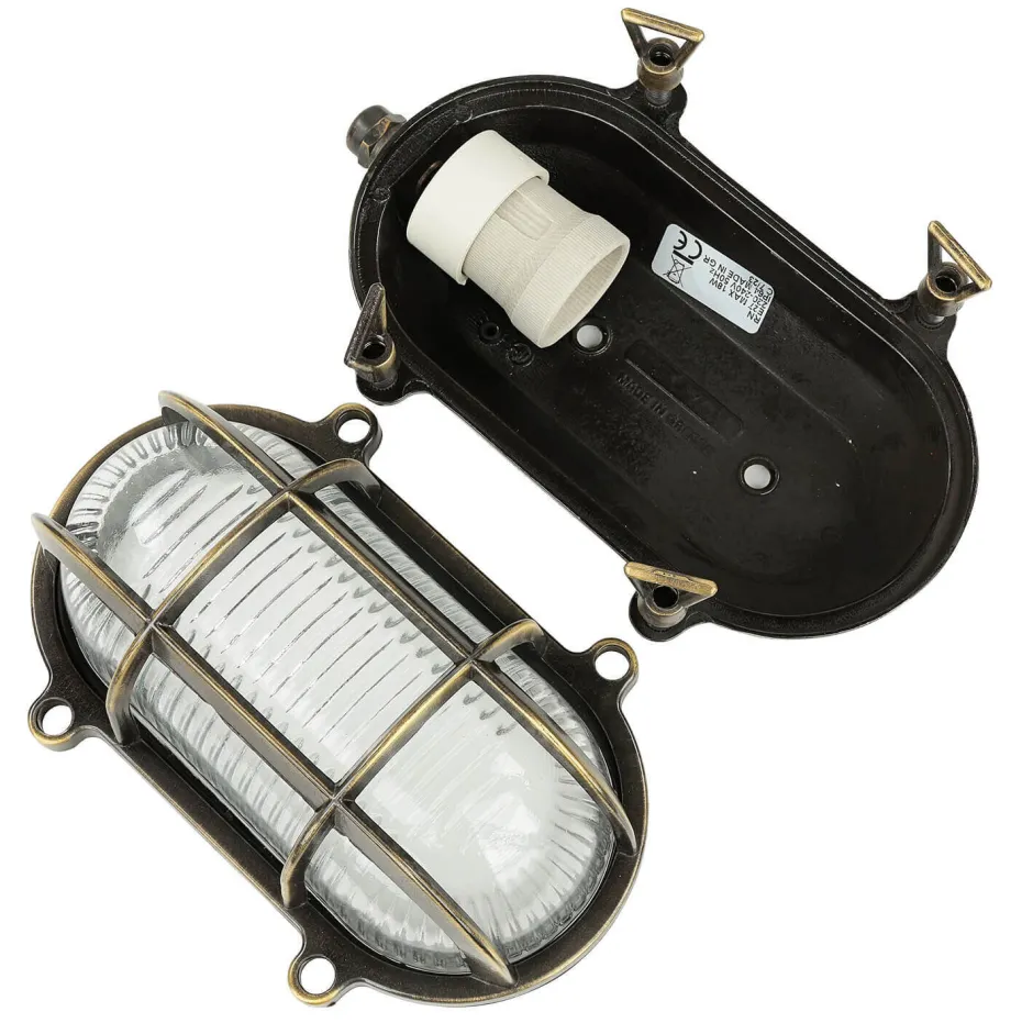 Lido Außenlampe Messing Riffelglas E27 IP64 Maritim SKIATHOS< Rustikale Lampen|Metall Lampen