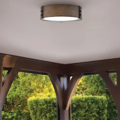 Elstead Außenlampe rund D: 38,1 cm IP44 E14 in Holz Optik blendarm< Metall Lampen|Rustikale Lampen