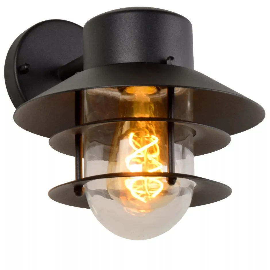 Außenlampe Wand Glas Aluminium Schwarz IP44 E27 Balkon< Außenwandleuchten|Metall Lampen