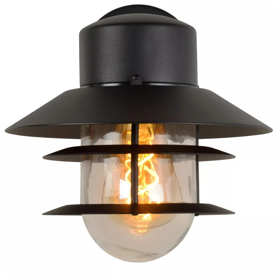 Außenlampe Wand Glas Aluminium Schwarz IP44 E27 Balkon< Außenwandleuchten|Metall Lampen