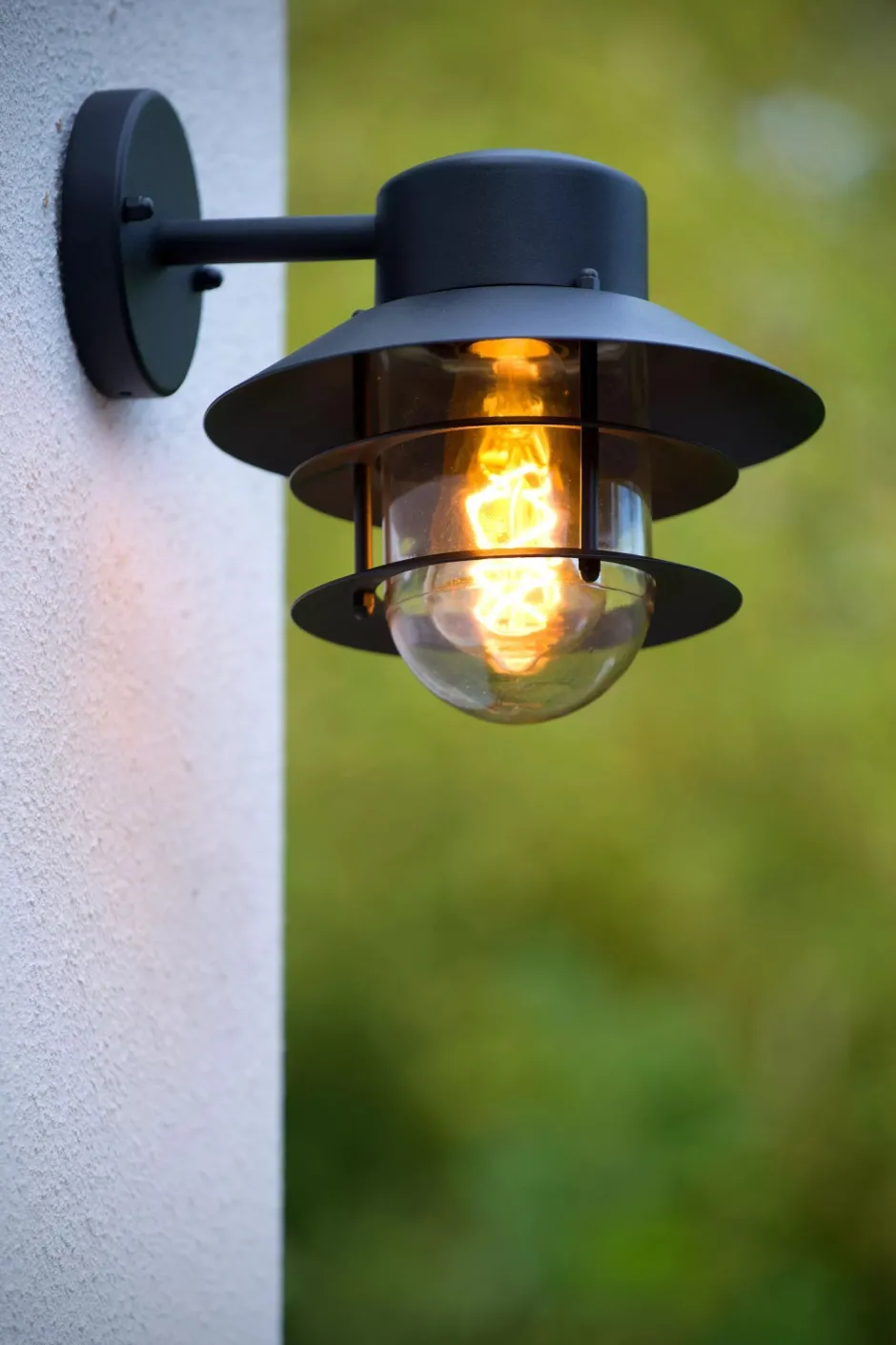 Außenlampe Wand Glas Aluminium Schwarz IP44 E27 Balkon< Außenwandleuchten|Metall Lampen