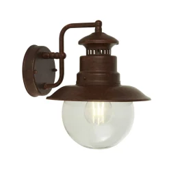 Vintage Lampen|Maritime Lampen*Searchlight Außenlampe Wand IP44 H: 27 cm E27 Braun Glas Metall Maritim