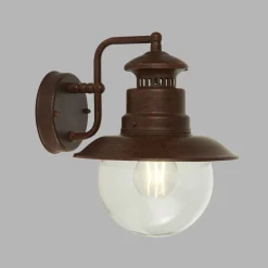 Vintage Lampen|Maritime Lampen*Searchlight Außenlampe Wand IP44 H: 27 cm E27 Braun Glas Metall Maritim