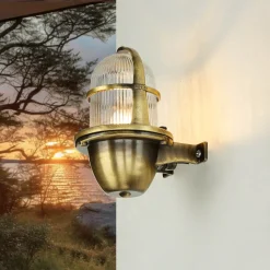 Rustikale Lampen|Metall Lampen*Lido Außenlampe Wand Mesisng Glas massiv rostfrei