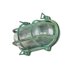 Rustikale Lampen|Metall Lampen*Lido Außenlampe Wand Messing Glas IP64 E27 Maritim Grün antik