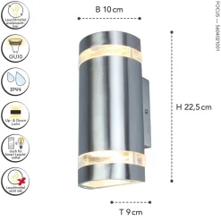 Metall Lampen|Moderne Außenleuchten*Eco-Light Außenlampe Wand Up Down Edelstahl H:23,5 cm IP44 GU10