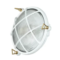 Lido Außenlampe Weiß Messing Glas Ø 21 cm E27 IP64 SERIFOS< Außenwandleuchten|Rustikale Lampen