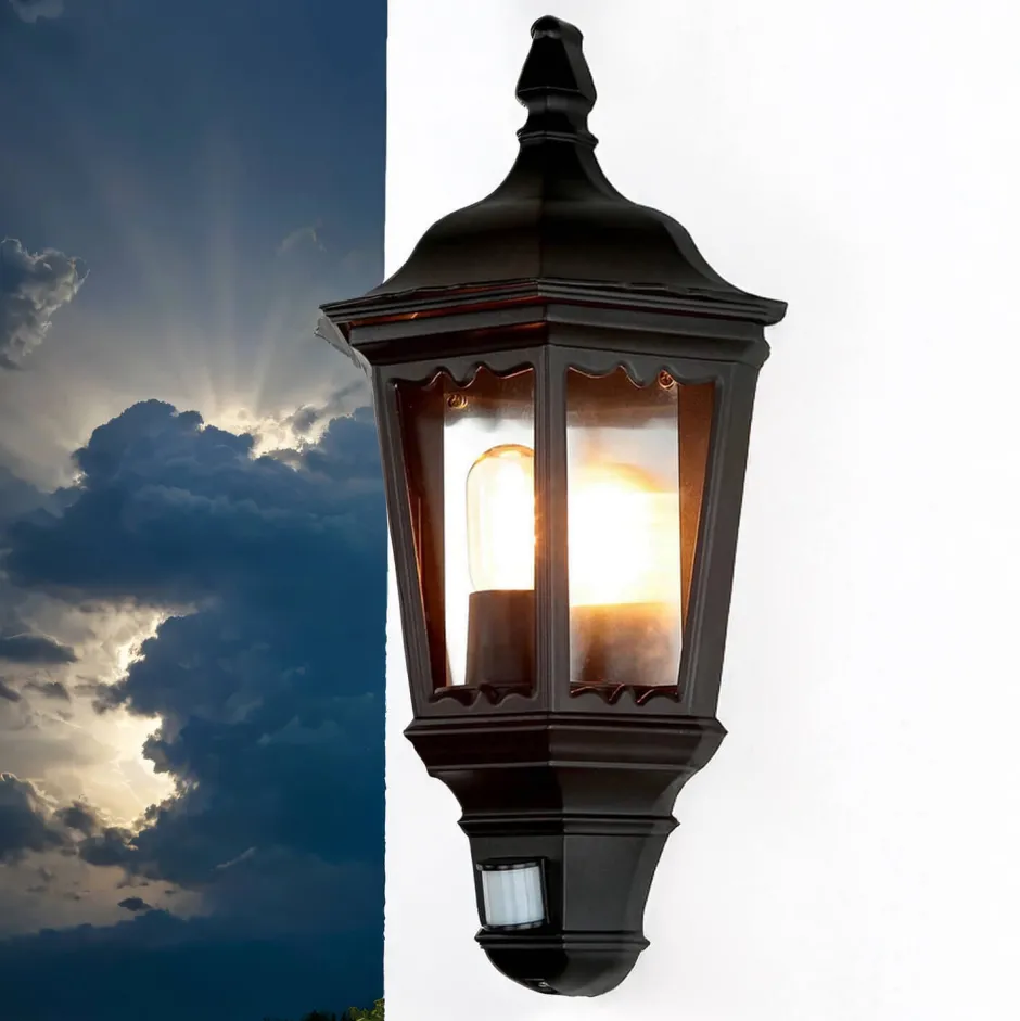 Vintage Lampen|Rustikale Außenleuchten*Elstead Außenleuchte Bewegungssensor Schwarz Schmiedeeisen