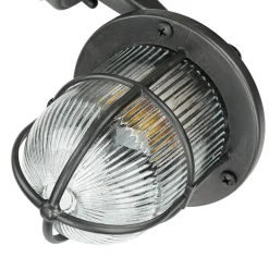 Lido Außenleuchte IP64 E27 Schwarz antik geriffeltes Glas Messing< Rustikale Lampen|Metall Lampen