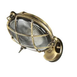 Außenwandleuchten|Rustikale Lampen*Lido Außenleuchte Maritim Echt-Messing Riffelglas IP64 E27 SERIFOS