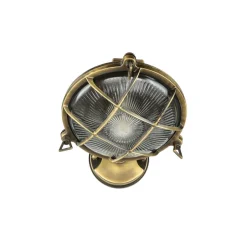 Außenwandleuchten|Rustikale Lampen*Lido Außenleuchte Maritim Echt-Messing Riffelglas IP64 E27 SERIFOS