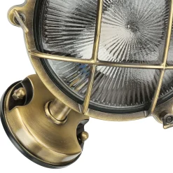 Außenwandleuchten|Rustikale Lampen*Lido Außenleuchte Maritim Echt-Messing Riffelglas IP64 E27 SERIFOS