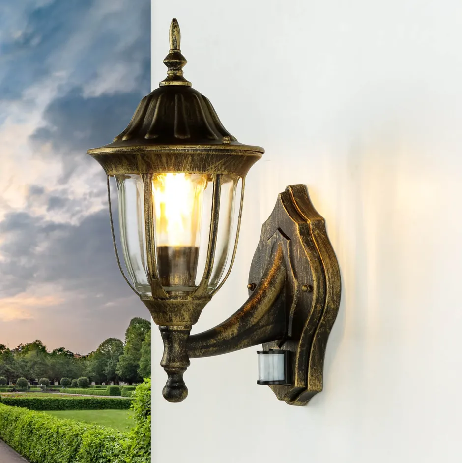 Gartenlaternen|Außenwandleuchten*Easylight Außenleuchte mit Bewegungsmelder Gold Antik Wand MILANO