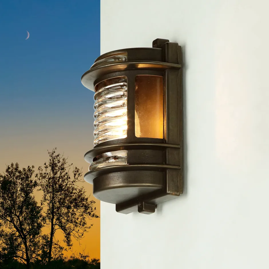 Rustikale Lampen|Metall Lampen*Lido Außenleuchte Schwarz antik IP64 Messing Glas H: 22 cm