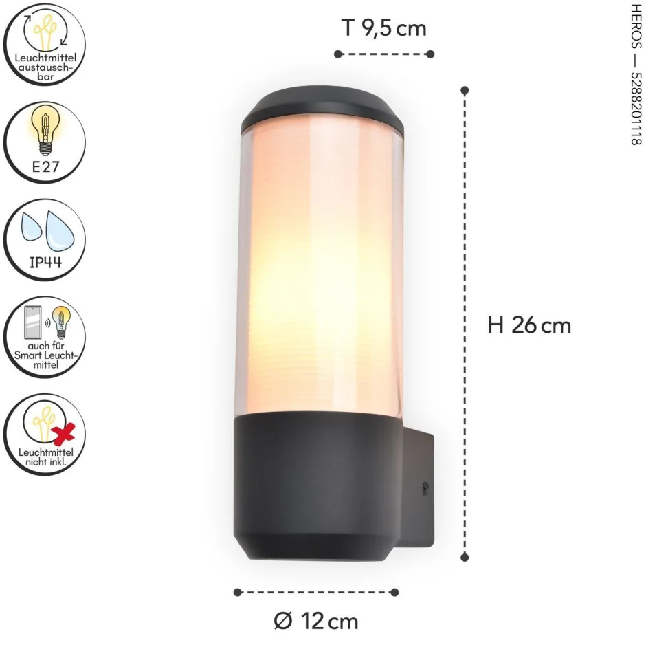 Metall Lampen|Außenwandleuchten*Eco-Light Außenleuchte Wand Aluminium E27 IP44 26,2 cm blendarm