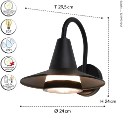 Eco-Light Außenleuchte Wand Aluminium H:24,6 cm IP54 E27 Schwarz< Metall Lampen|Moderne Außenleuchten