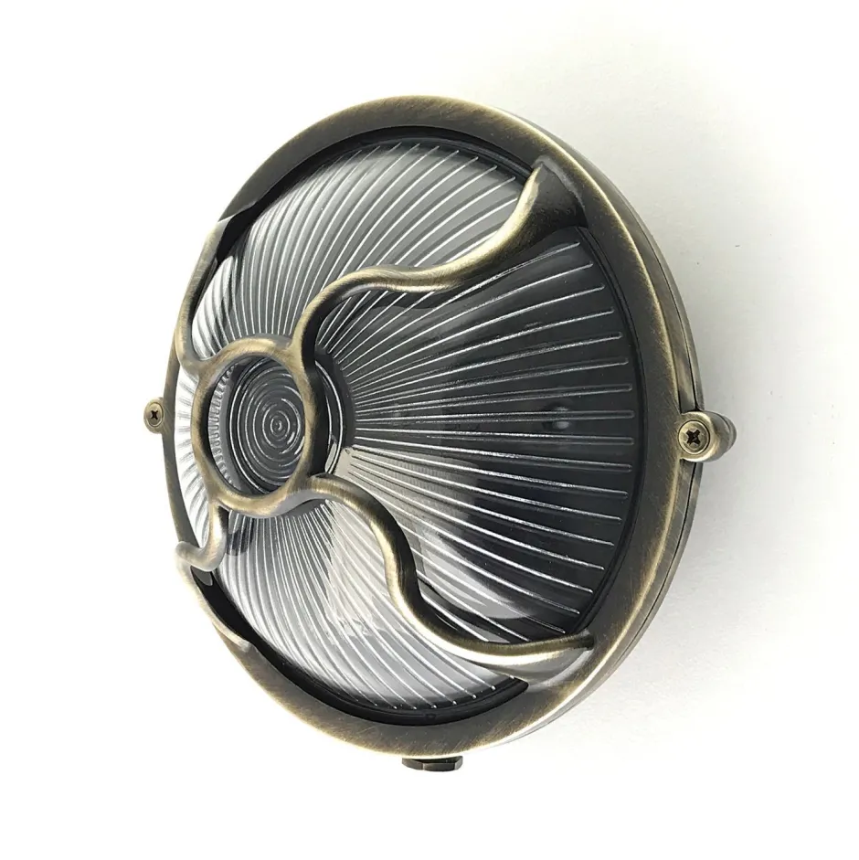 Außenwandleuchten|Feuchtraumleuchten*Andromeda Außenleuchte Wand Glas Echt-Messing E27 IP64 rund