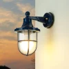 Rustikale Lampen|Metall Lampen*Lido Außenleuchte Wand IP64 E27 Glas Messing Maritim Blau