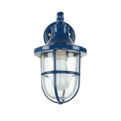 Rustikale Lampen|Metall Lampen*Lido Außenleuchte Wand IP64 E27 Glas Messing Maritim Blau