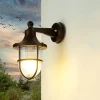 Rustikale Lampen|Metall Lampen*Lido Außenleuchte Wand IP64 E27 Rostbraun antik Echt-Messing Maritim