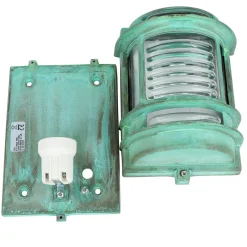 Rustikale Lampen|Metall Lampen*Lido Außenleuchte Wand IP64 Messing Glas Grün antik E27