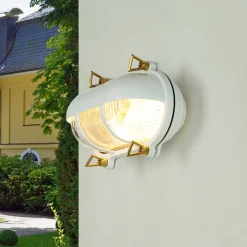 Lido Außenleuchte Wand IP64 Messing Riffelglas Maritim E27< Rustikale Lampen|Metall Lampen