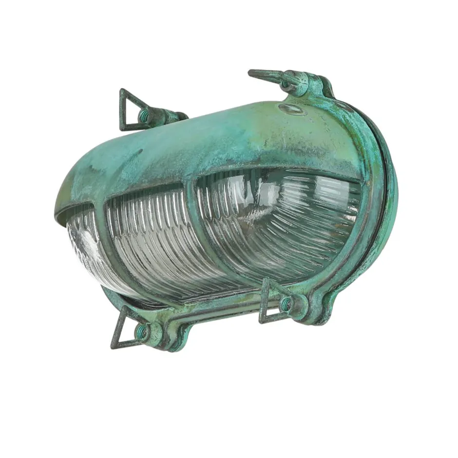 Rustikale Lampen|Metall Lampen*Lido Außenleuchte Wand Maritim Grün Messing Glas IP64