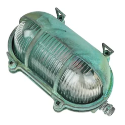 Rustikale Lampen|Metall Lampen*Lido Außenleuchte Wand Maritim Grün Messing Glas IP64