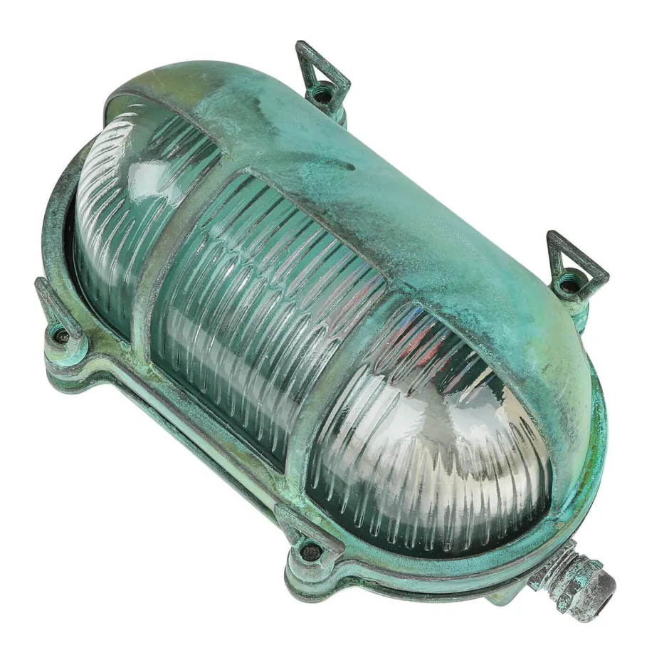 Rustikale Lampen|Metall Lampen*Lido Außenleuchte Wand Maritim Grün Messing Glas IP64