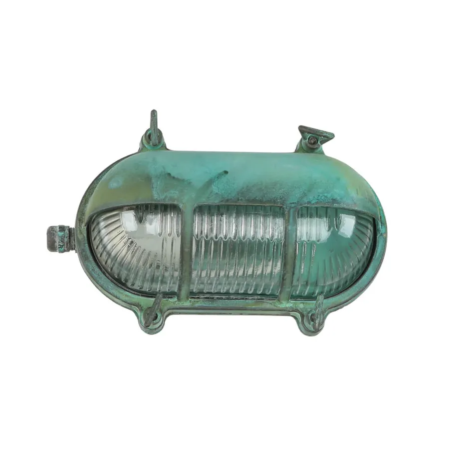 Rustikale Lampen|Metall Lampen*Lido Außenleuchte Wand Maritim Grün Messing Glas IP64