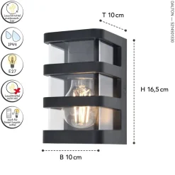 Eco-Light Außenleuchte Wand Schwarz H:16,5 cm IP44 E27 Modern< Moderne Außenleuchten|Außenwandleuchten