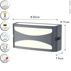 Eco-Light Außenwandlampe Aluminium E27 IP44 B:22 cm blendarm< Metall Lampen|Moderne Außenleuchten