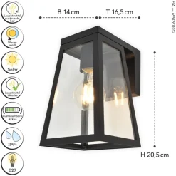 Metall Lampen|Moderne Außenleuchten*Eco-Light Außenwandlampe Aluminium Glas E27 IP44 H:20,7 cm